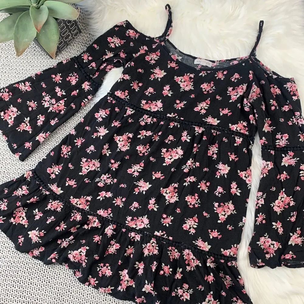 Socialite cold shoulder black floral top